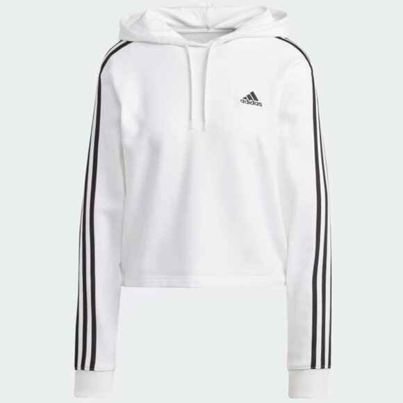 adidas White Essentials 3-stripes French Terry Crop Hoodie size S - Picture 15 of 16